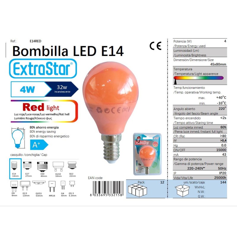 Bombilla LED,casquillo E14,4W