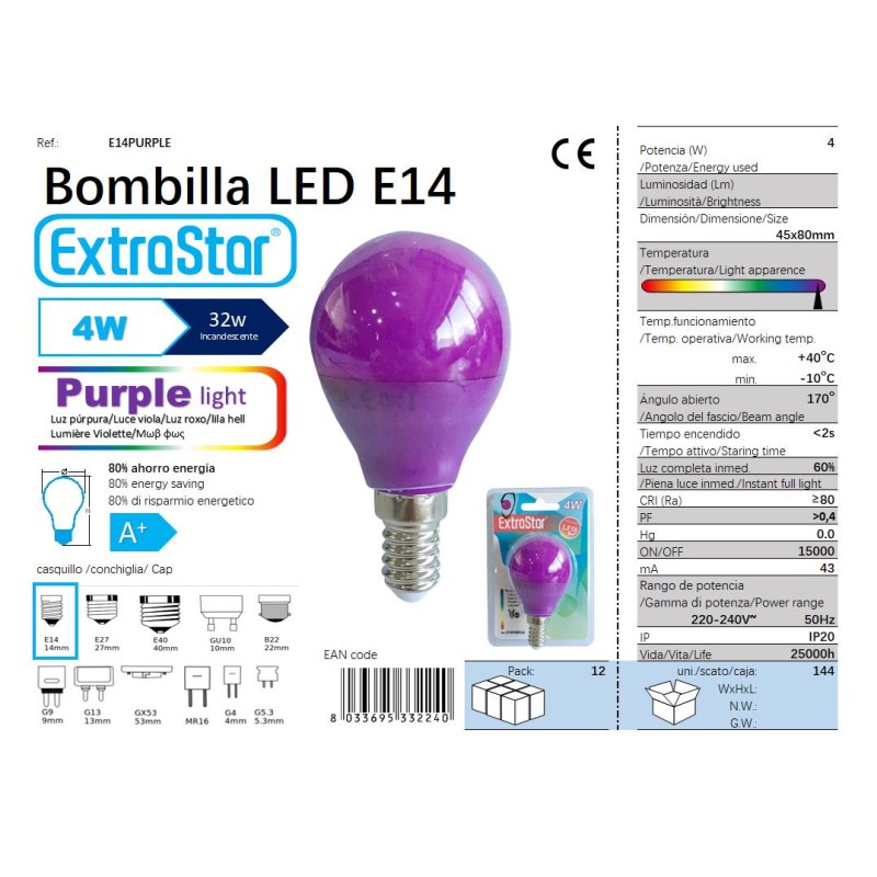 Bombilla LED,casquillo E14,4W 2