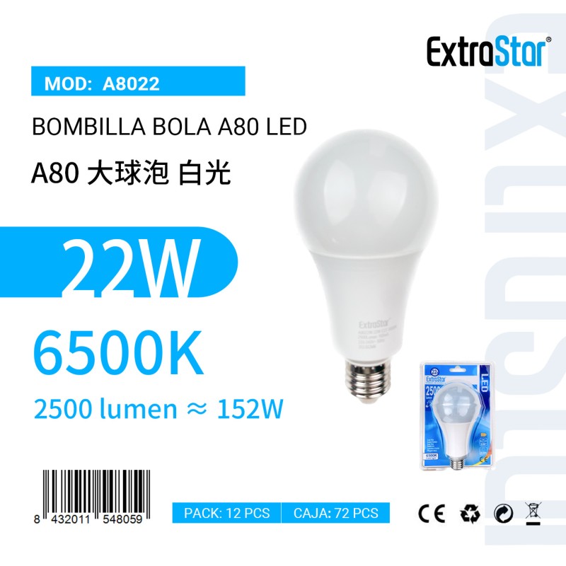 Bombilla Bola A80 LED,22W