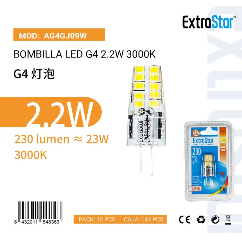 Bombilla de LED G4 2.2W 3000K