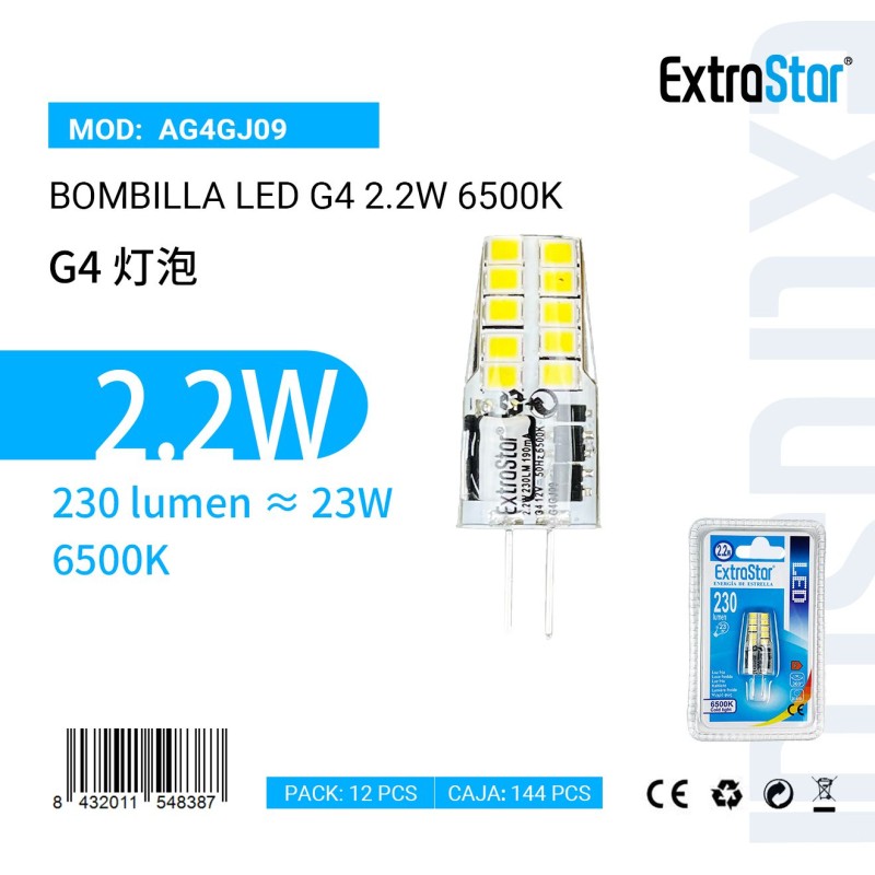 Bombilla LED G4 2.2W 6500K