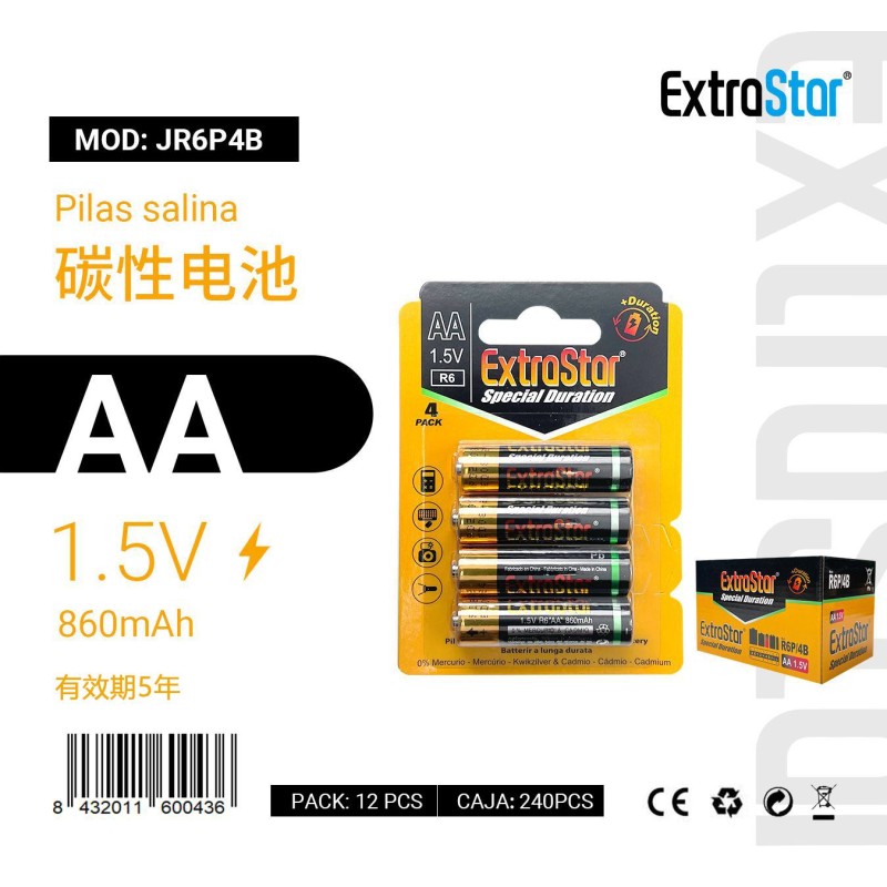 Pilas EXTRASTAR AA 1.5V 860mAh