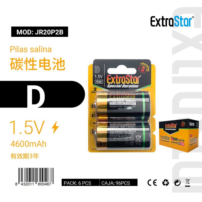 Pilas EXTRASTAR "D" 1.5V 4600mAh