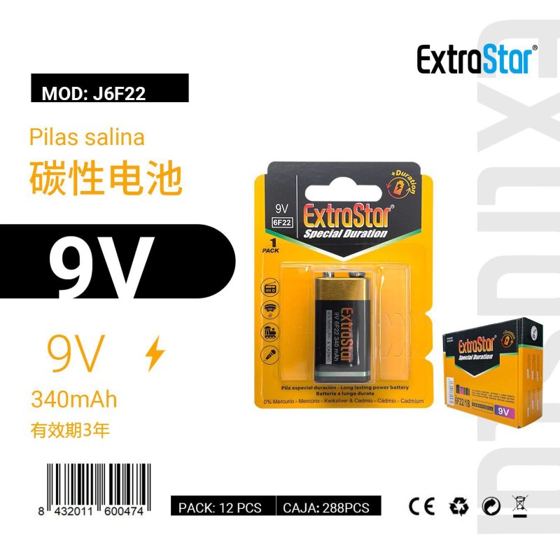 Pilas EXTRASTAR 9V 340mAh