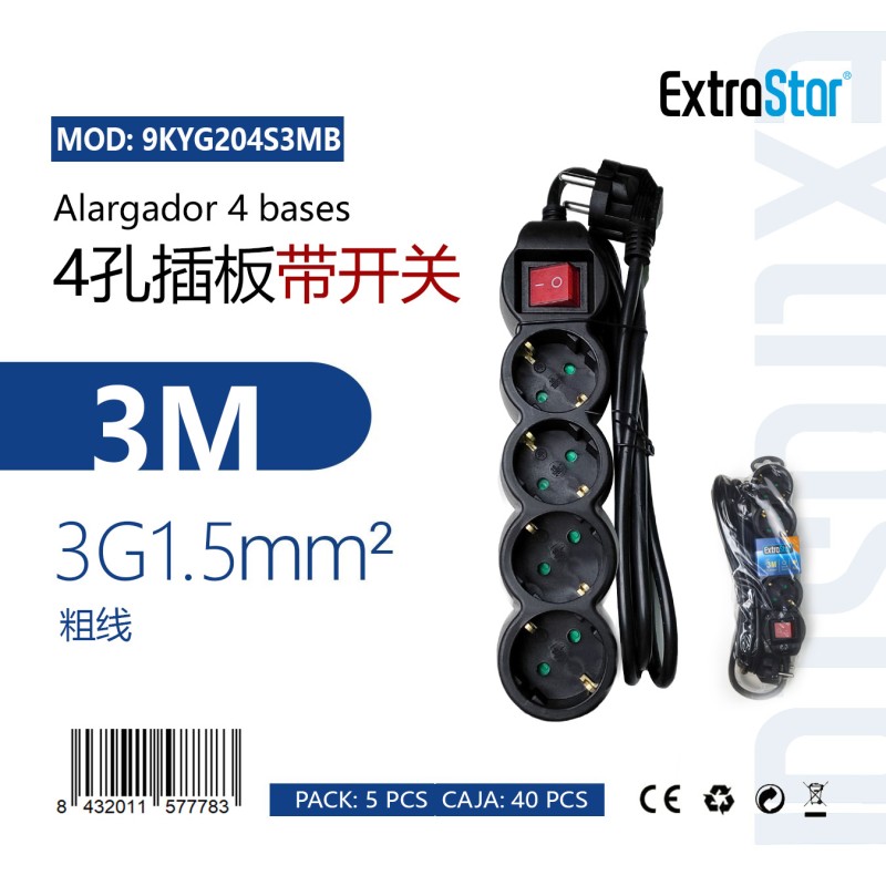 Alargador 4Bases C/Interruptor 1.5Metro 3G 1.5m㎡