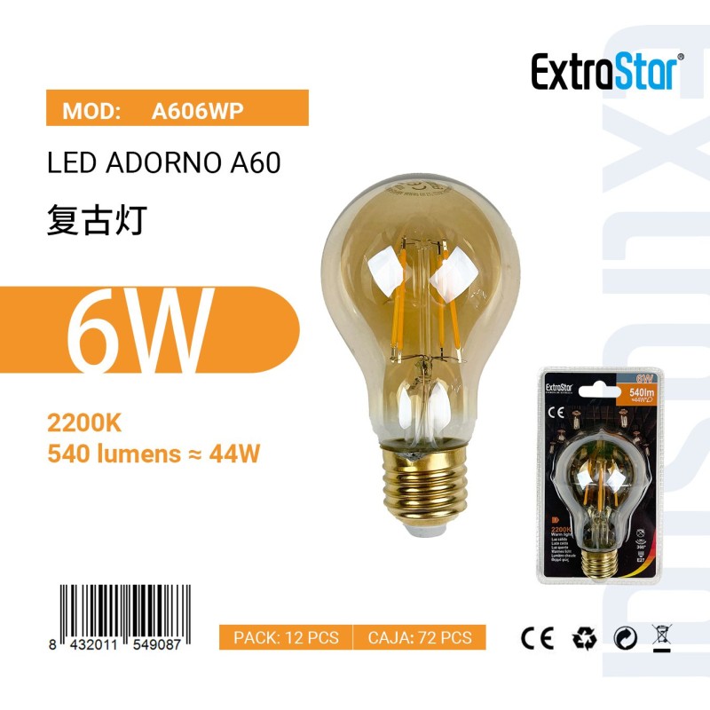 Bombilla Adorno de LED A60 E27 2200K