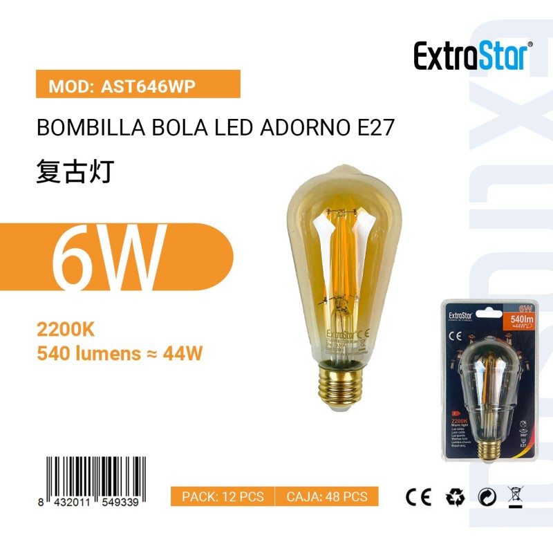 Bombilla Bola LED Adorno E27 6W 2200K