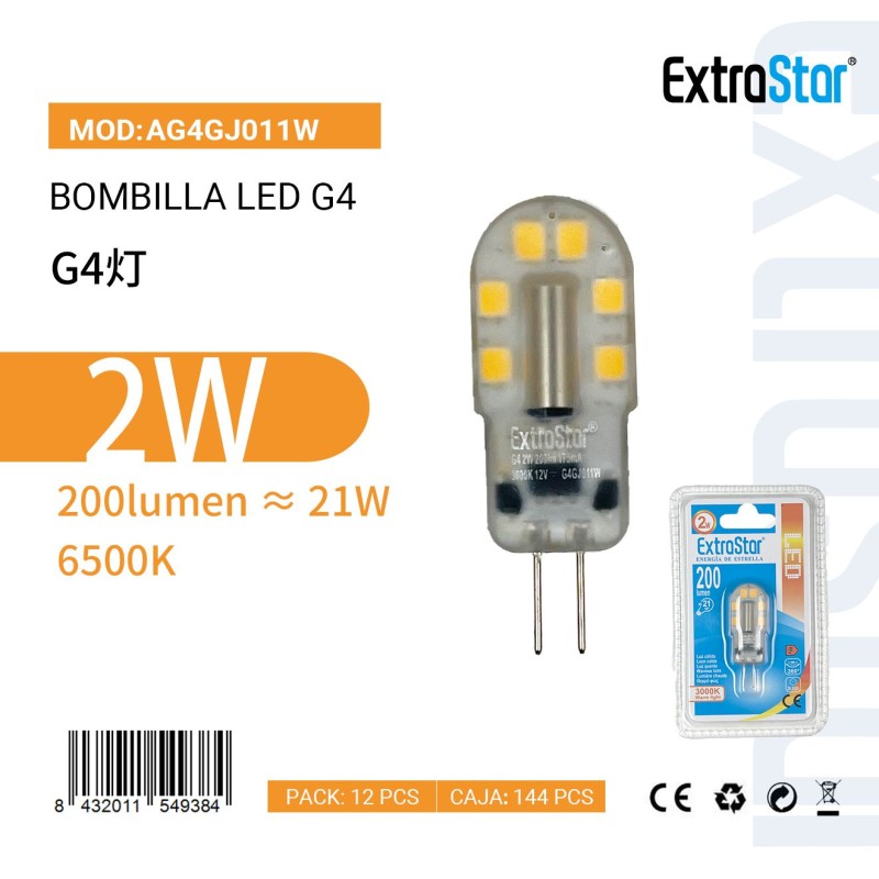 Bombilla LED G4 2W 6500K 12V