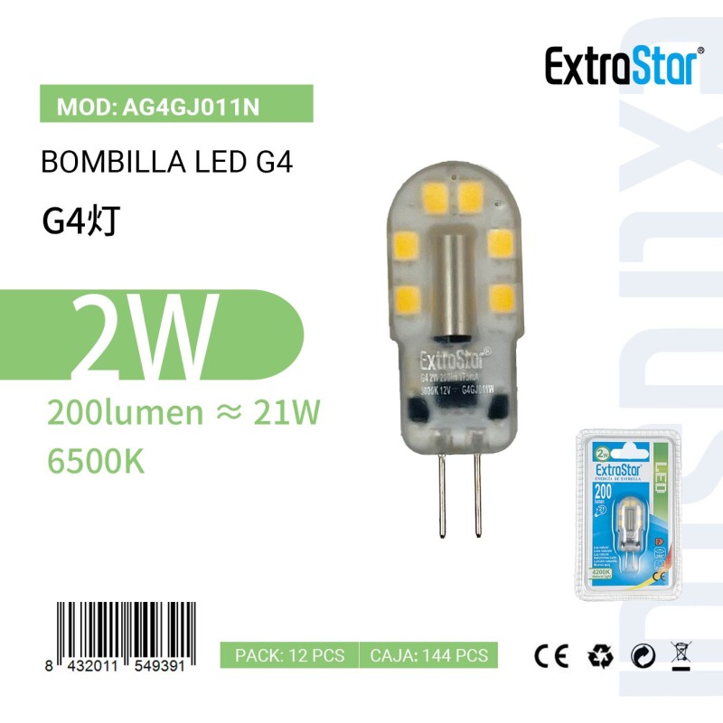 Bombilla LED G4 2W 6500K 12V