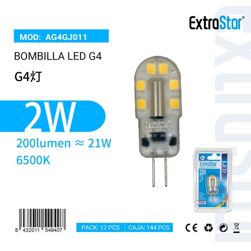 Bombilla LED G4 2W 6500K 12V