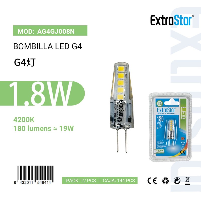 Bombilla LED G4 1.8W 4200K