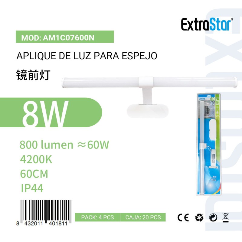 Aplique de luz para espejo 60CM 8W  4200K