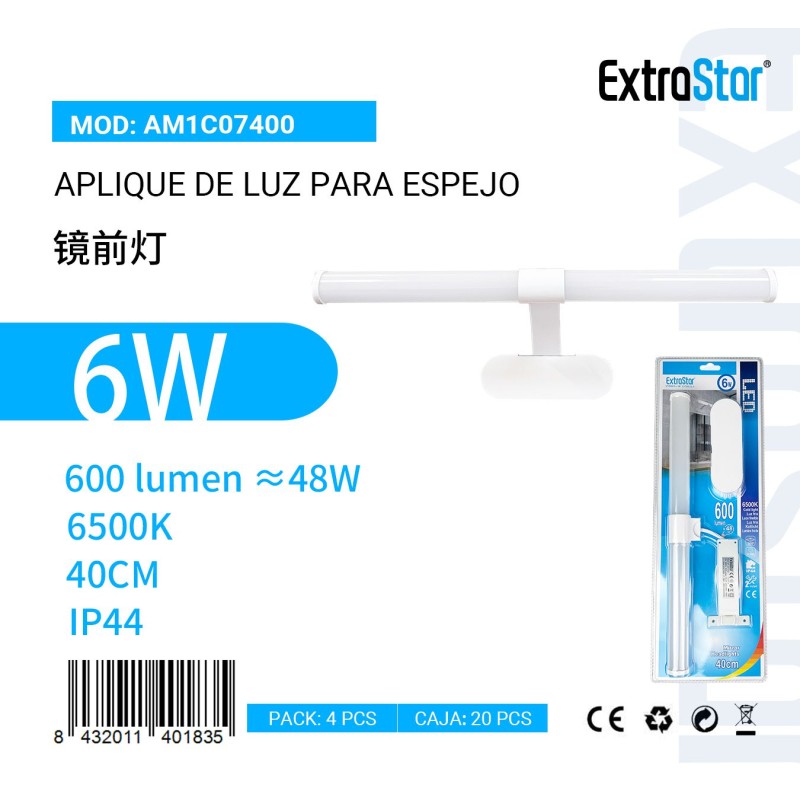 Aplique de luz para espejo 40CM 6W 6500K