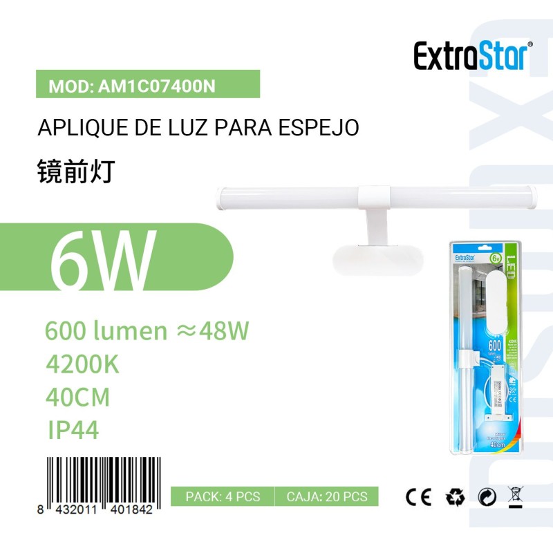 Aplique de luz para espejo 40CM 6W 4200K