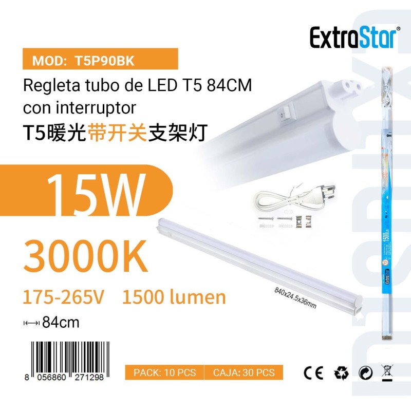 Regleta  tubo de LED T5 84cm Con interruptor