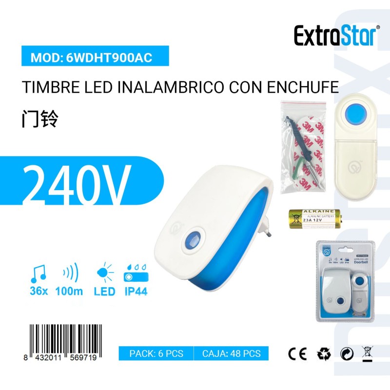 Timbre LED Inalambrico con Enchufe 240V