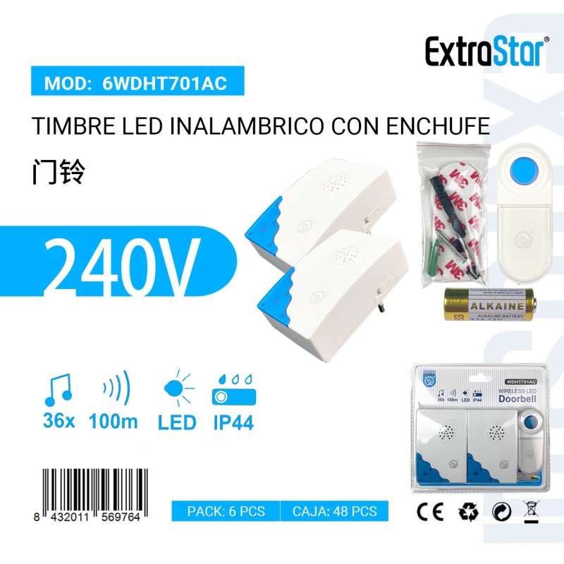 Timbre LED Inalambrico con Enchufe 240V