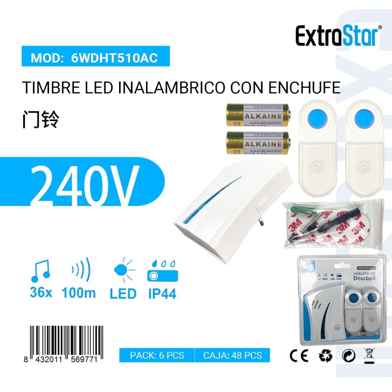 Timbre LED Inalambrico con Enchufe 240V