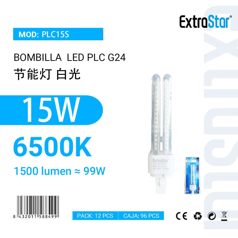 Bombilla LED PLC G24 15W 6500K