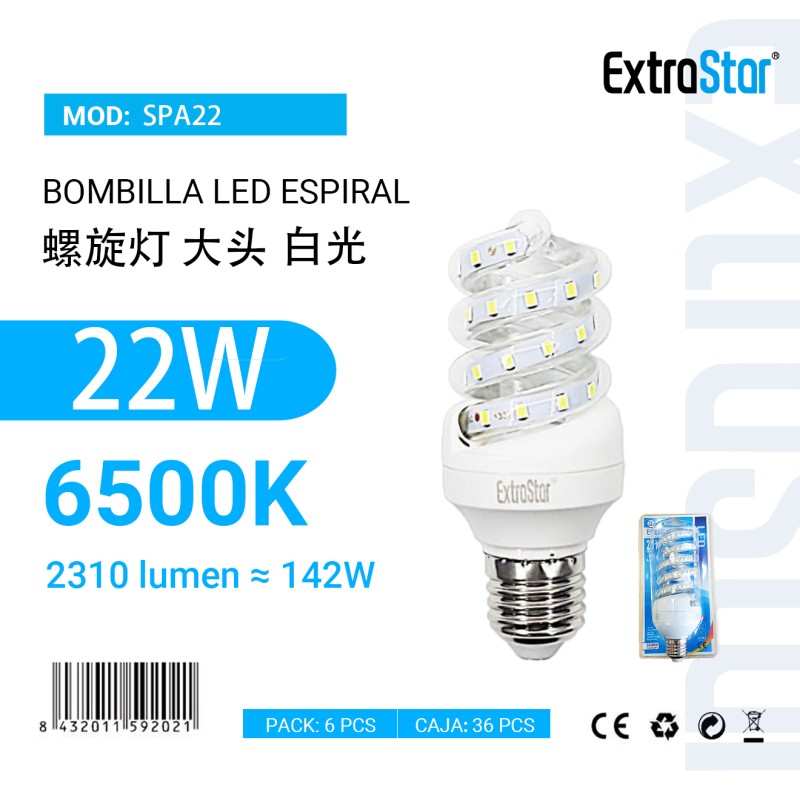 Bombilla LED ESPIRAL 22W 6500K