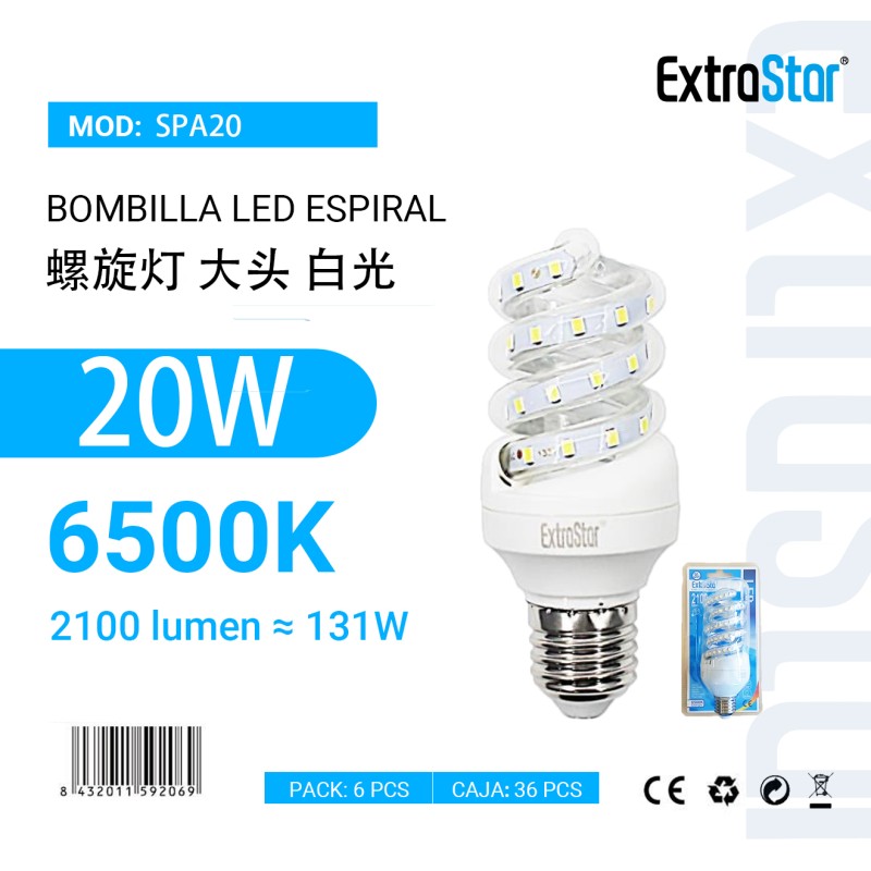 Bombilla LED ESPIRAL E27 20W 6500k