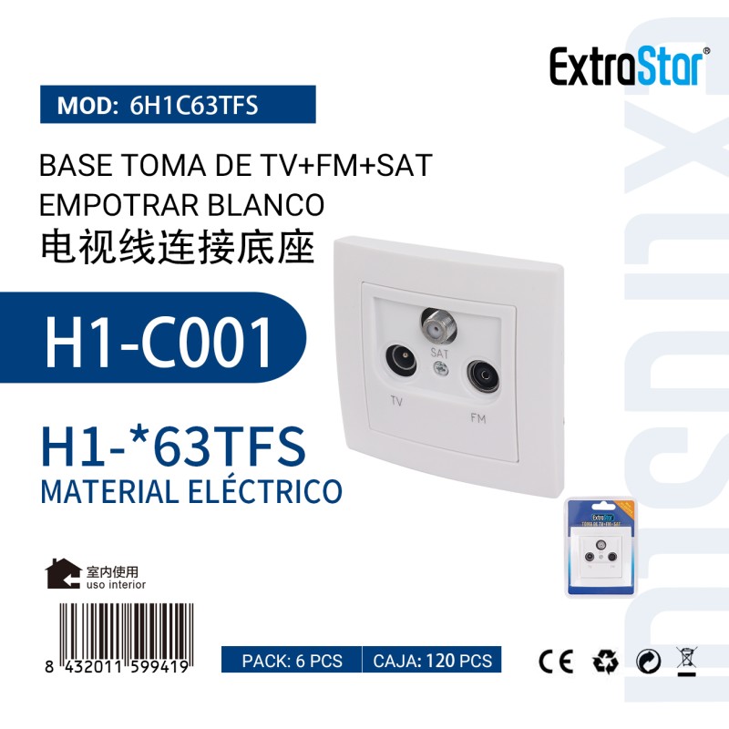 BASE TOMA DE TV+FM+SAT EMPOTRAR BLANCO H1-C001