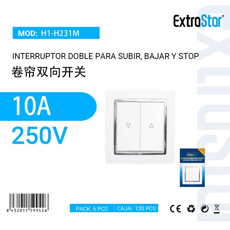 Interruptor Doble para SUBIR,BAJAR Y STOP 10A 250V