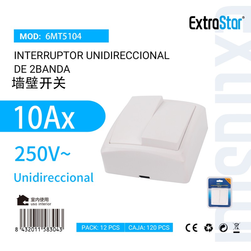 Interruptor Unidireccional de 2 Banda 10Ax 250V