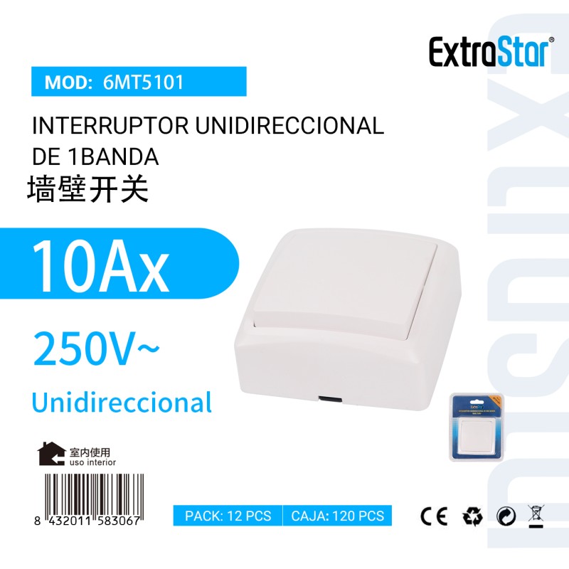 Interruptor Unidireccional de 1 Banda 10Ax 250V