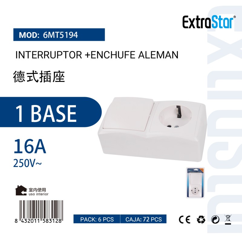 Interruptor + Enchufe  ALEMÁN 1 Base 16A 250V